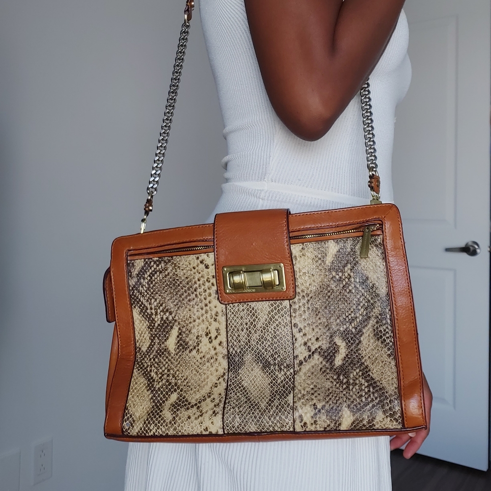 BCBG LEATHER & SNAKE PRINT HANDBAG